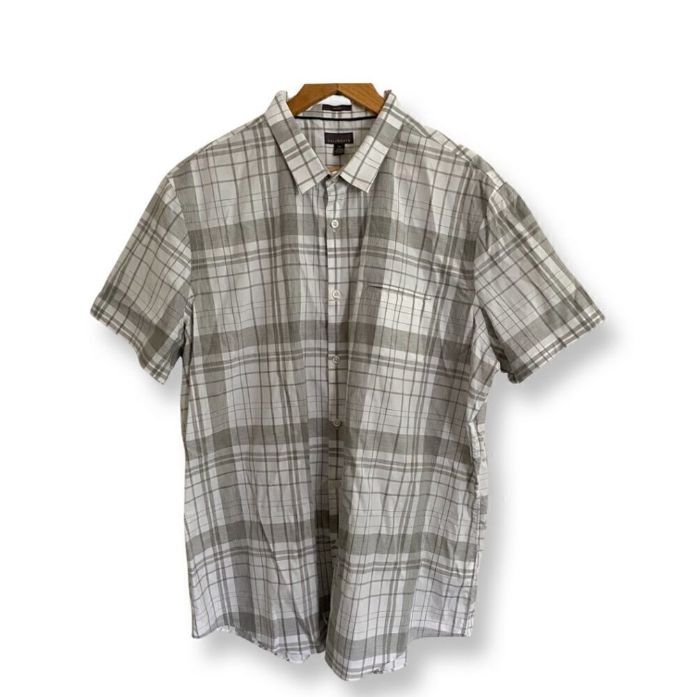 Calibrate Mens Non-Iron Gray/White Short Sleeve Button Up Shirt Size XXL